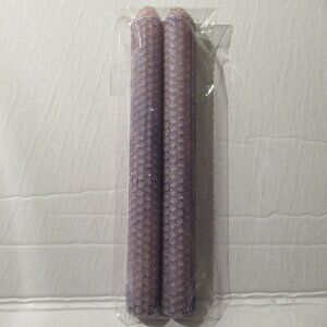 1 Pair, 8" Bees Wax Designer Candles, Pink w/ Purple Glitter, Handmade, Organic